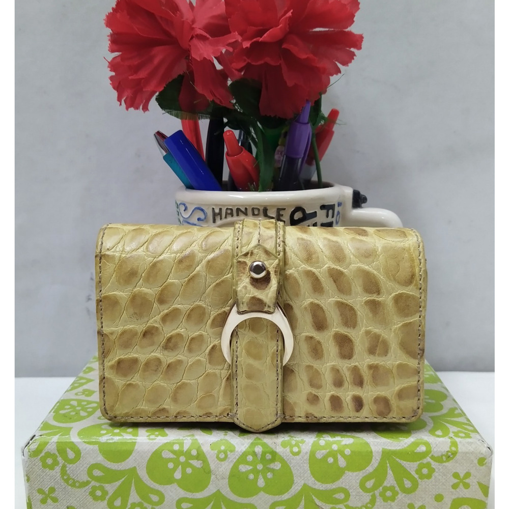 Dooney & Bourke Tan Leather Crocodile Embossed Credit Card Bifold Wallet